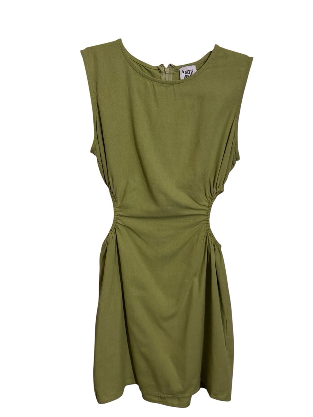 Princess Polly SZ 4 Green Cutout Mini Dress Boho Western Sleeveless Linen Cotton